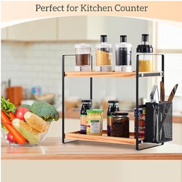 2-Tier Acacia Wood Countertop Organizer for Makeup/ Vanity/ Bathroom/ Kitchen - Picture 6 of 11